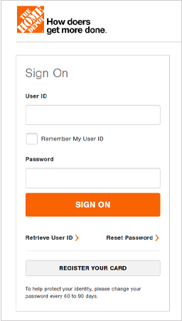 Home Depot Login page