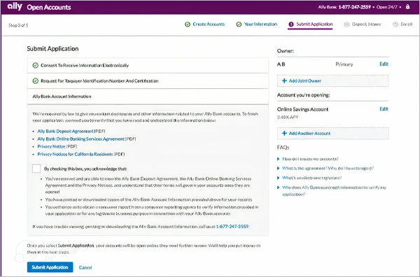 Submitting Ally Bank Form