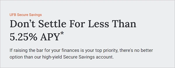 UFB Direct savings account homepage