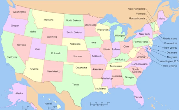 USA map with State names